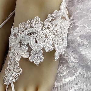 White beaded Bridal Lace Barefoot Sandals, Bridal Barefoot Flower Lace, Lace Barefoot Sandals, Bridal Wedding Barefoot, Destination Wedding