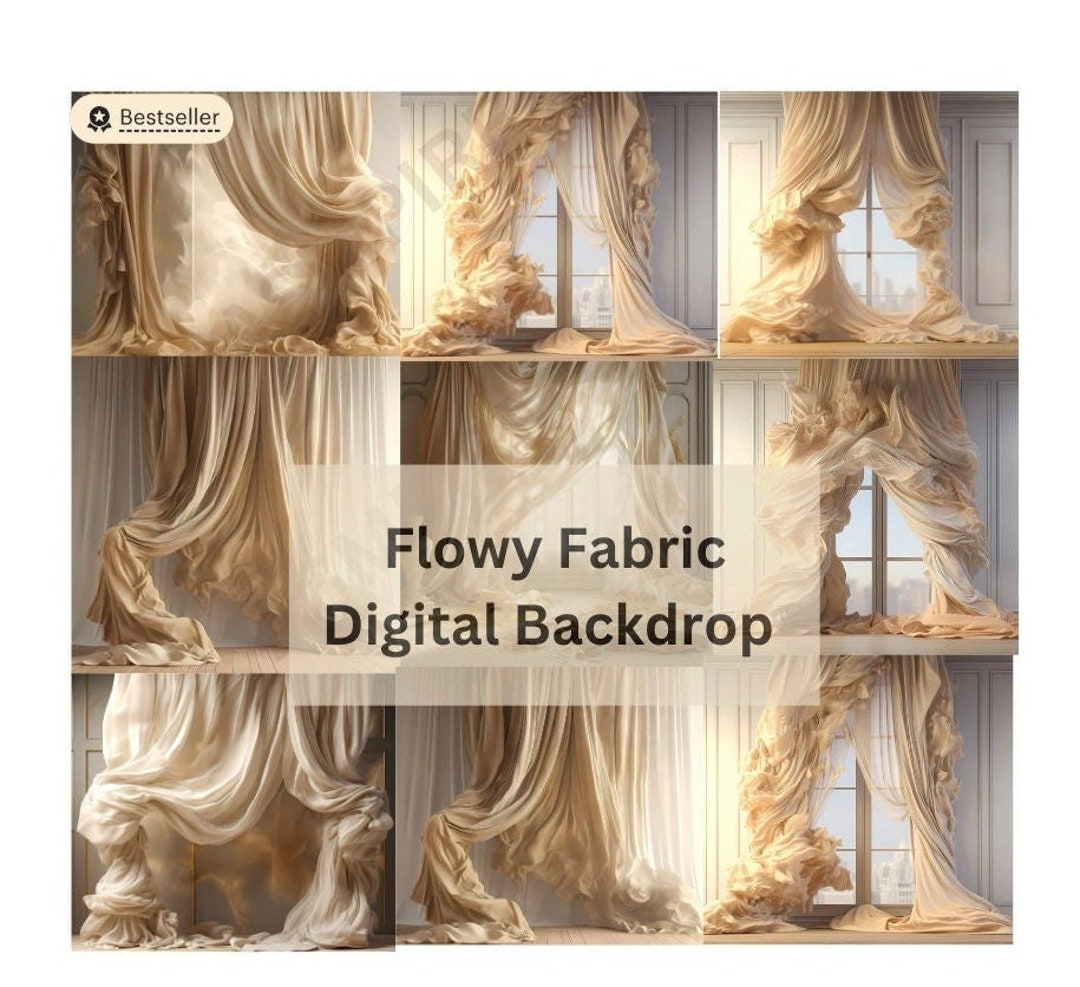 Flowy Fabric Digital Backdrop for Photographer, 12x Beige