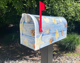 Large Seashell Mailbox with MyMailCrate Sliding Tray - Coastal Home Design