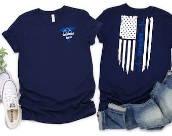 Corrections Nurse RN Registered Nurse Jail EKG Flag T-shirt