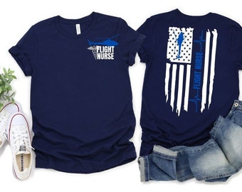 Flight Helicopter HEMS Aircare Nurse RN Registered Nurse Medic Paramedic EKG Flag T-shirt
