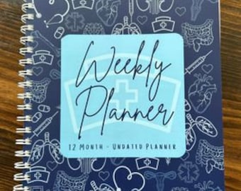 Healthcare Nursing School Nurse Student 12 Monthly Weekly Undated Planner Organizer Calendar