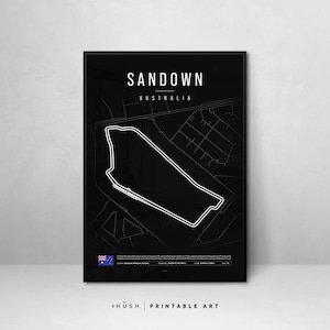 Sandown International Raceway afdrukbare muurkunst decor. V8 Supercars-postercadeau voor papa. Directe digitale download.