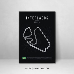 Decoração de parede para impressão do Circuito de Interlagos de Fórmula 1. Presente de Dia dos Pais. Pôster de F1 para presentear o pai.