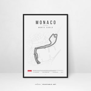 Decorazione murale stampabile con il circuito di Monaco di Formula 1. Regalo per la festa del papà. Poster di F1 da regalare a papà.