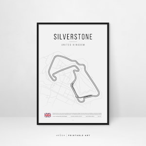 Decoração de parede para impressão do Circuito de Fórmula 1 de Silverstone. Presente de Dia dos Pais. Pôster de F1 para presentear o pai. Download digital
