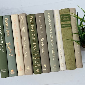 Earth Tone Decor Books, Neutral Decor Books, Cream and Sage Decorative Book Stack, Neutral Books for Decorating, Green Decor Books