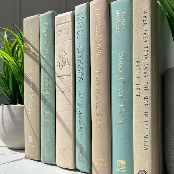 Beachy Coastal Decorative Books, Coastal Color Palette, Beach House, Coastal Decor Books, Seafoam and Beige Book Stack, Beachy Home Decor