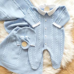 Going home outfit Baby boy knitted coming home outfit Spanish knitted newborn set newborn outfit salida del hospital baby knitted outfit