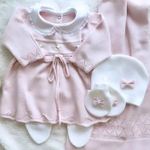 Tenue de retour à la maison pour nouveau-né, robe en tricot pour bébé, robe espagnole à emporter pour bébé fille, ensemble en tricot pour nouveau-né, ensemble en tricot pour nouveau-né