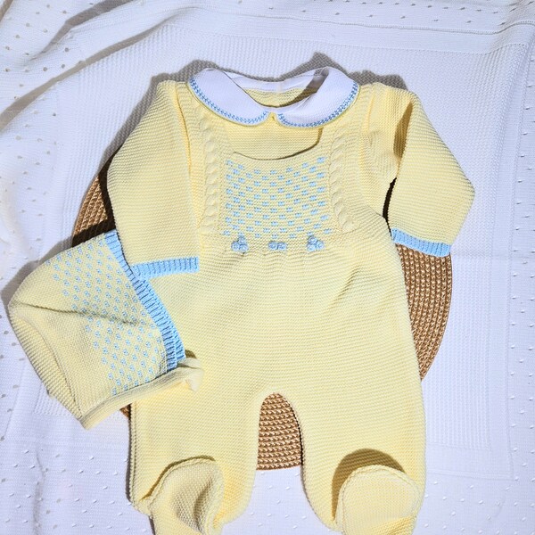 Spanish knitted yellow newborn knit set peto primera puesta bebe knit yellow newborn outfit first outfit baby knitted baby petito amarillo