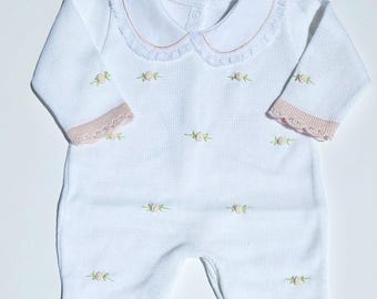 Newborn Girl Coming Home Outfit Baby Girl Knitted Outfit, Baby girl take home Spanish baby romper Christening outfit Newborn knitted outfit