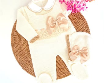 Spanish knitted newborn knit set peto primera puesta baby boy knit clothing newborn outfit first outfit baby knitted footie baby photoshoot