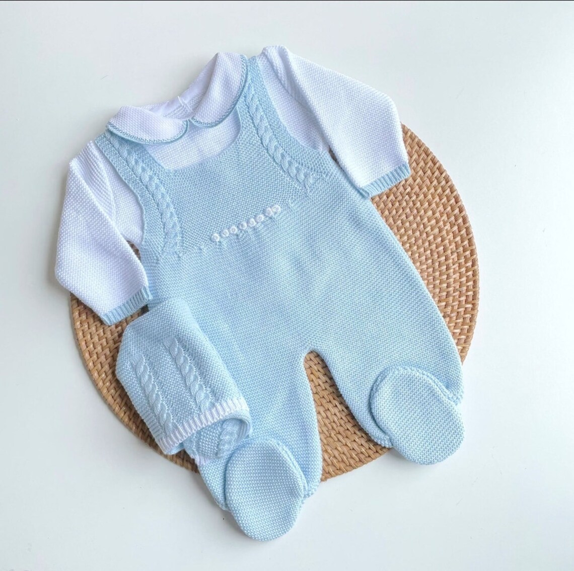Spanish Knitted Newborn Knit Set Peto Primera Puesta Baby Boy Knit