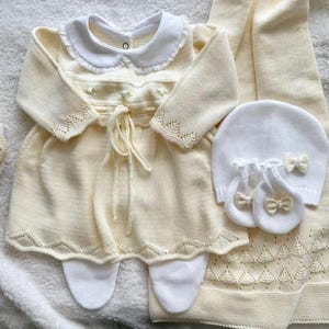 Tenue de retour à la maison pour nouveau-né, robe en tricot pour bébé, robe espagnole à emporter pour bébé fille ensemble en tricot pour nouveau-né tenue ensemble en tricot pour nouveau-né bébé fille