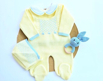 Spanish Knitted Newborn Knit Set Peto Primera Puesta Baby Boy Knit