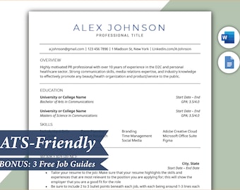 Resume Template Google Docs, Resume Template Word, ATS Friendly, ATS Resume, CV Template, Executive Resume, References, Professional, Modern