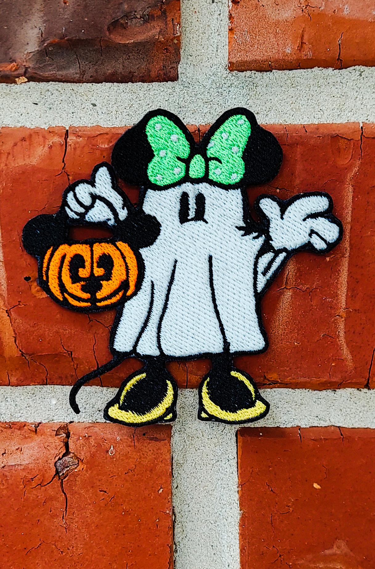 Minnie Mouse Ghost Costume Glow In The Dark 3.22" x 3.20" Halloween Disneyland Disney Parks Resorts Iron On Embroidered Patch Applique
