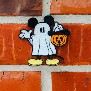 Mickey Mouse Ghost Costume Glow In The Dark 3.21&quot; x 3.20&quot; Halloween Disneyland Disney Parks Resorts Iron On Embroidered Patch Applique