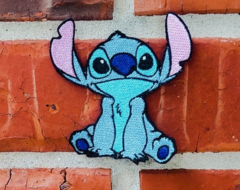 Stitch Sitting 3.31&quot; x 3.5&quot; Lilo and Stitch Disneyland Disney Parks Resorts Iron On Embroidered Patch Applique