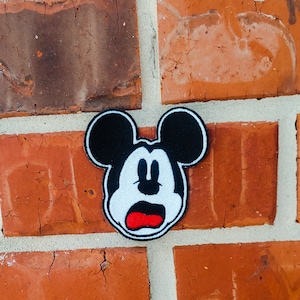 Mickey Mouse Scared 3.37&quot; x 3.55&quot; Disneyland Disney Parks Resorts Iron On Embroidered Patch Applique