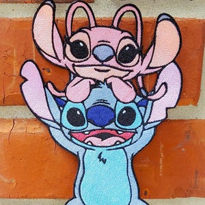 BIG 7 Inch Stitch and Angel Disneyland Lilo and Stitch Disney Parks Resorts Iron On Embroidered Patch Applique