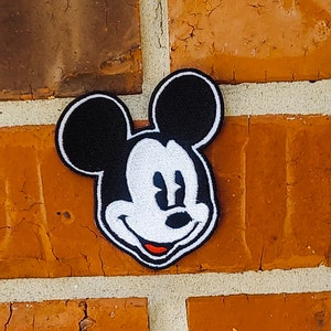 Mickey Mouse Happy Classic Black and White 3.37&quot; x 3.55&quot; Disneyland Disney Parks Resorts Iron On Embroidered Patch Applique