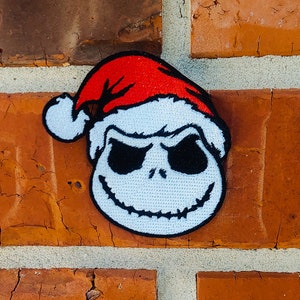 Jack Skellington Santa Hat Glow In The Dark 3.16" x 3" Christmas Disneyland Disney Parks Resorts Iron On Embroidered Patch Applique