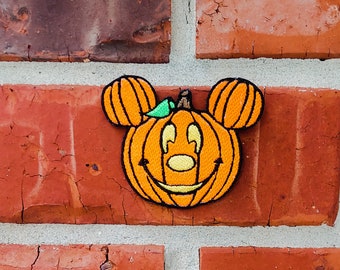 Mickey Mouse Pumpkin 3.00&quot; x 2.50&quot; Halloween Disneyland Disney Parks Resorts Iron On Embroidered Patch Applique