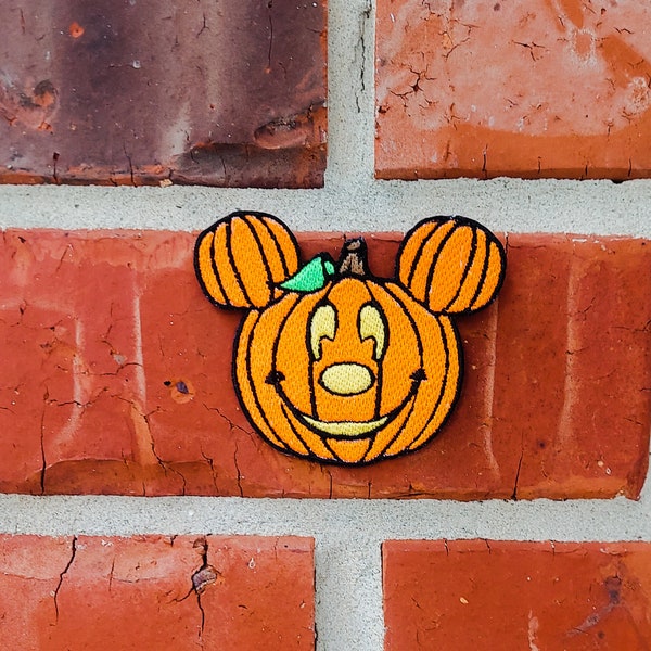 Mickey Mouse Pumpkin 3.00" x 2.50" Halloween Disneyland Disney Parks Resorts Iron On Embroidered Patch Applique