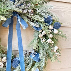 Blue and Silver Winter Wreath With Berries for Front Door, Blue ...