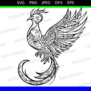 Phoenix SVG, mystiek wezen SVG, digitale kunst, Al gegenereerd, cricut ontwerp, downloadbaar, geen kleur, vector, svg, png, jpeg, eps, dxf