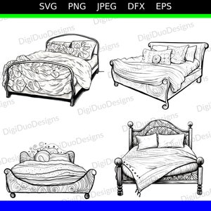 Bed SVG, furniture SVG, sleep themed SVG, digital art, Al generated, cricut design, downloadable, no color, vector, svg, png, jpeg, eps, dxf