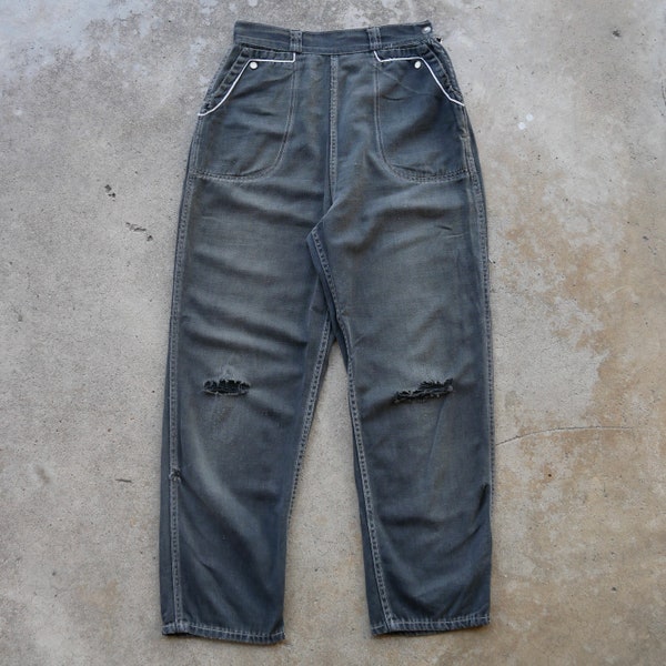 1950’s Vintage Black Pearl Snap Side Zip Ranch Pants