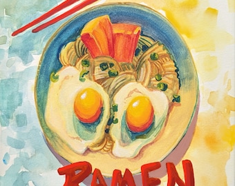 Ramen Bowl Watercolor Painting for Japan Lovers, Japanese Wall Decor