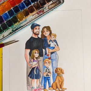 Custom Gouache Painting Family Group Picture Portrait 8 family/group members 810 image 2