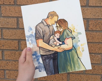 Custom Watercolor Couples Painted Portrait, Personalized Engagement Photo Painting, Stylized Wedding Announcement, 6x9