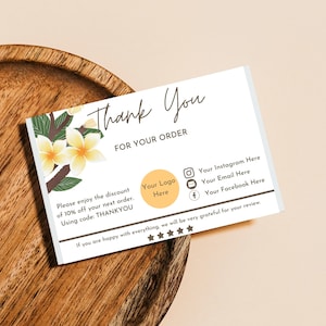 Plumeria Business Thank You Card | Instant Download | Package Insert | Appreciation Note | Canva Template | Printable | Editable