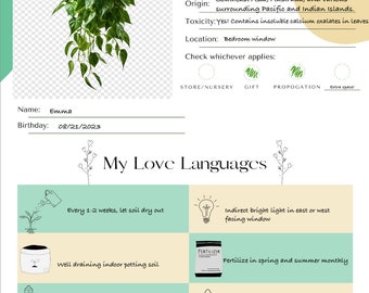 Plant Profile, Monthly plant tracker, plant care sheet, Printable Plant planner, watering tracker