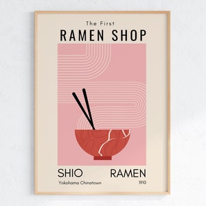 Ramen print, Shio Ramen, Pink Ramen Print, Food Art Poster, INSTANT DOWNLOAD