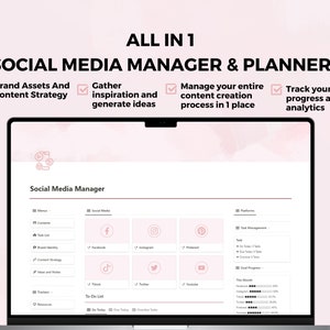 Notion Social Media Content Planner,  Digital Content Creator Template, Notion Dashboard, Content Marketing, Marketing Planner