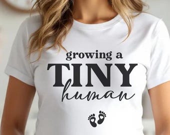 Camiseta de maternidad "Cultivando un pequeño ser humano" / Bella Canvas 3001, camiseta unisex de algodón suave / Camiseta para anunciar el embarazo / Camiseta para la barriguita