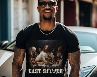 Black Jesus Last Supper Tee: Unisex Christian Graphic T-Shirt