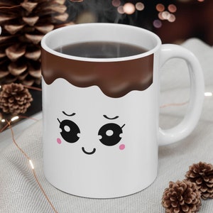 Kawaii Hot Chocolate Mug, Cute Ceramic Mug, Birthday Gift, Christmas Gift