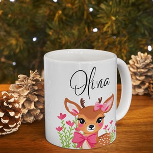 Personalized Cute Deer 11oz Ceramic Mug, Birthday gift, Christmas gift