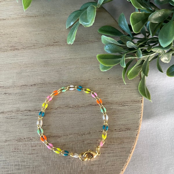 RAINBOW enamel gold chain bracelet or anklet / colored chain jewelry / handmade jewelry / gold bracelet