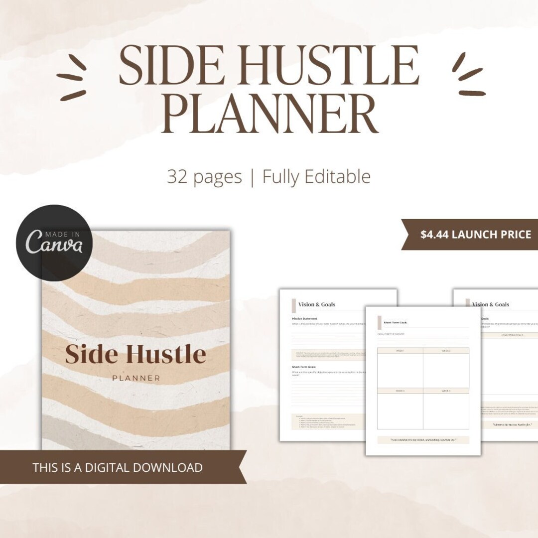 Side Hustle Planner, Side Hustle Workbook, Small Business Planner