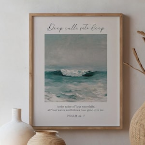 Deep Call Unto Deep Psalm 42:7, Vintage Ocean Bible Verse Print, Christian Home Decor Digital Download