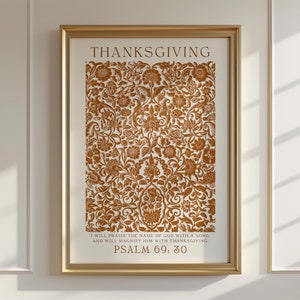 Póster cristiano de Acción de Gracias, decoración de pared botánica vintage de otoño, arte de pared de Acción de Gracias, Salmo 69, descarga digital