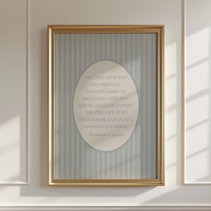 Vintage Stripes Bible Verse Wall Art Blue Benediction Print, The Lord Bless You, Christian Boys Nursery Decor Digital Download